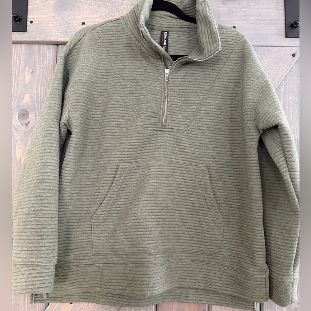 Kirkland Costco Signature Olive Ottoman Rib Half Zip Sweatshirt Size Large